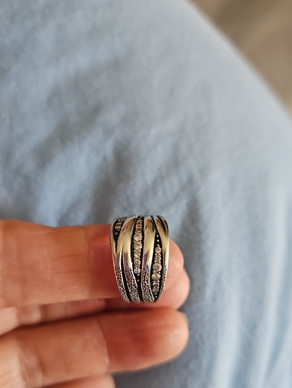 Silpada Silver Multi-Row CZ Dome Ring with Black Accents
